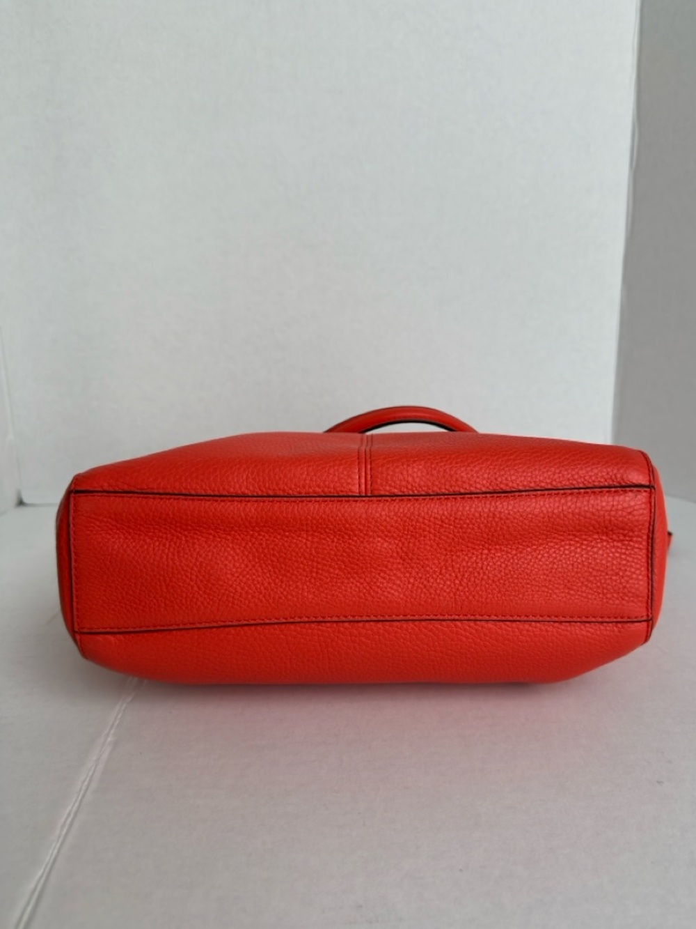 Coach Coral Red Pebbled Leather Satchel Crossbody Shoulder Bag Zip Top Classic - Picture 11 of 13